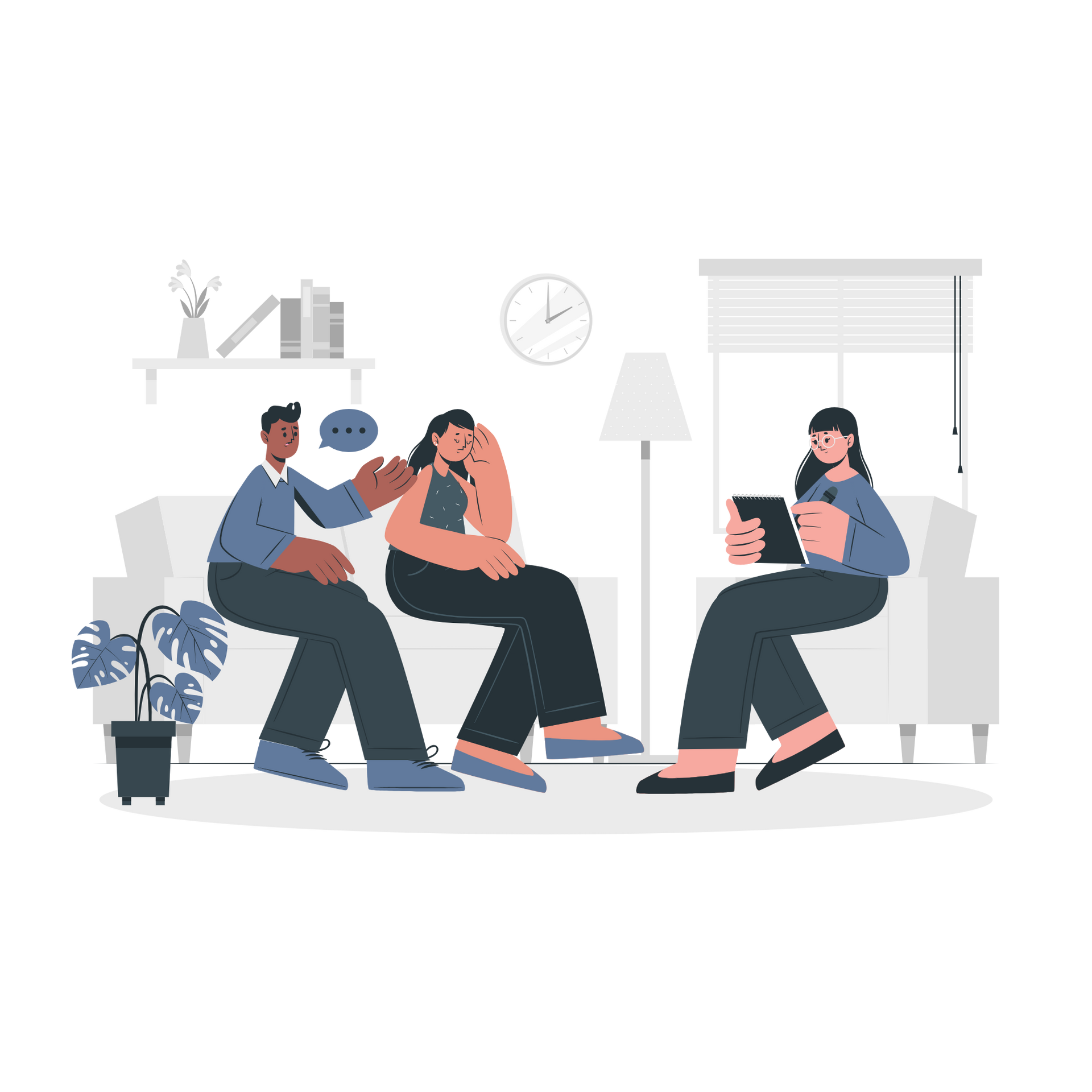 A group of people are sitting on a couch talking to each other.