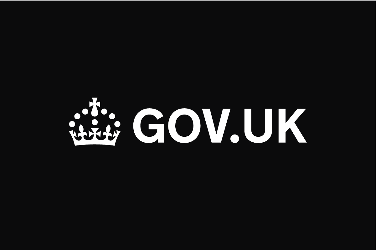 The gov.uk logo is white on a black background.