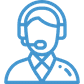 A blue icon of a man wearing a headset.