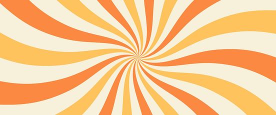 A pattern of curved, radiating stripes in shades of orange, yellow, and cream, swirling toward a central point.