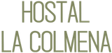 Logotipo del Hostal La Colmena en texto verde oliva sobre fondo blanco.