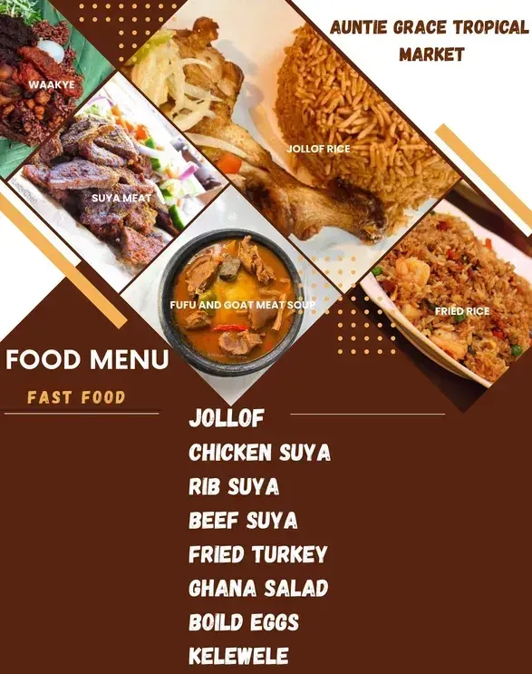 A food menu for auntie grace tropical market