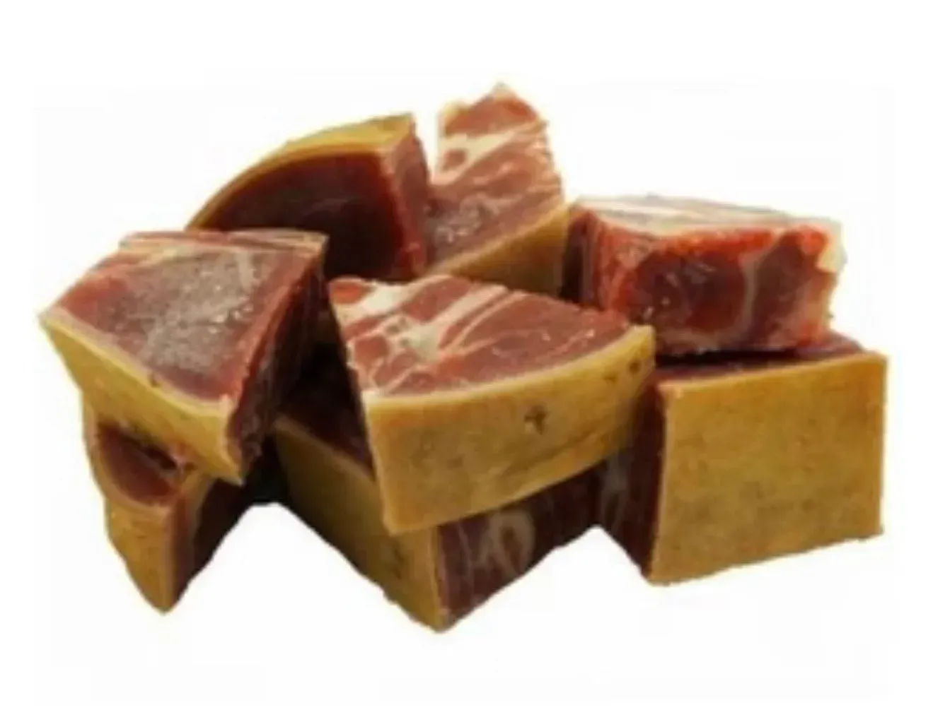 A pile of sliced meat on a white background