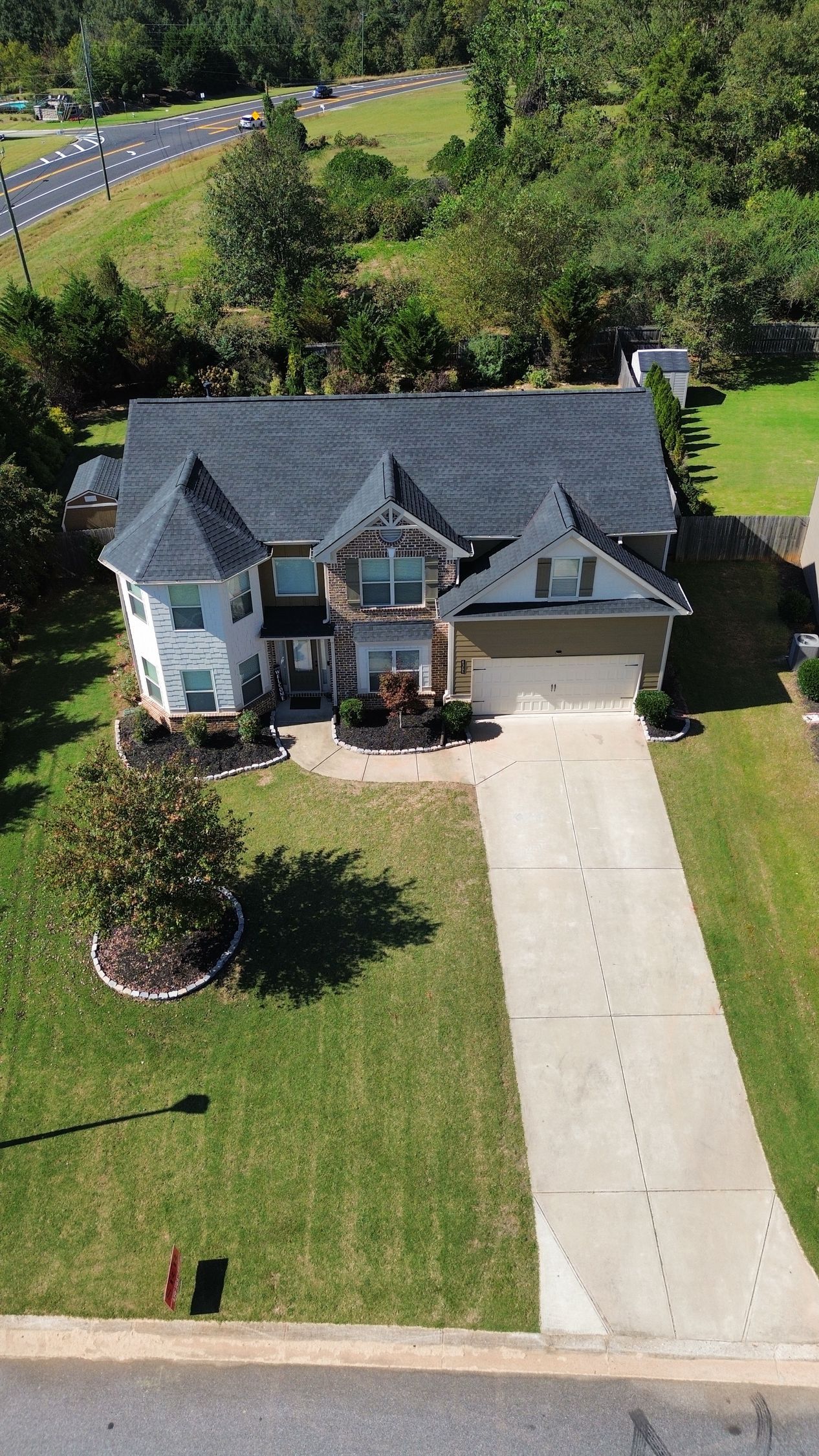 Aerial view of completed roof replacement in Marietta GA