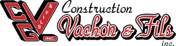 Logo de GV & Fils Construction, Inc. en rouge et noir, avec l'inscription cursive « Vachon & Fils ».