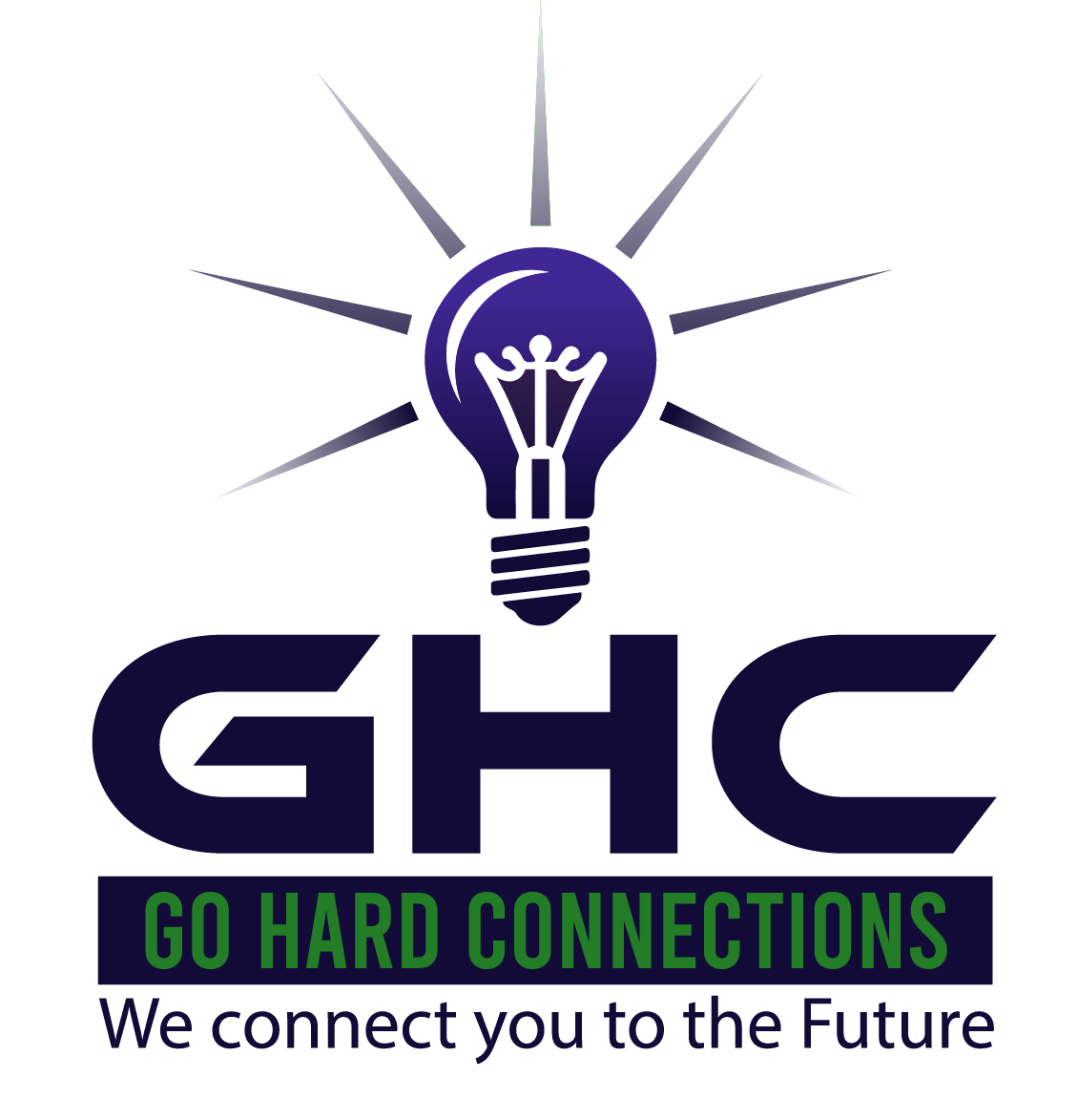 Logo: A blue lightbulb with rays, over "GHC" and "GO HARD CONNECTIONS." "We connect you to the Future" below.