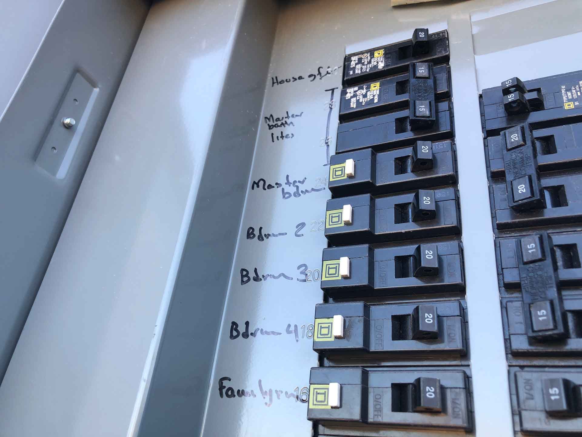 A close up of a electrical panel with numbers on it