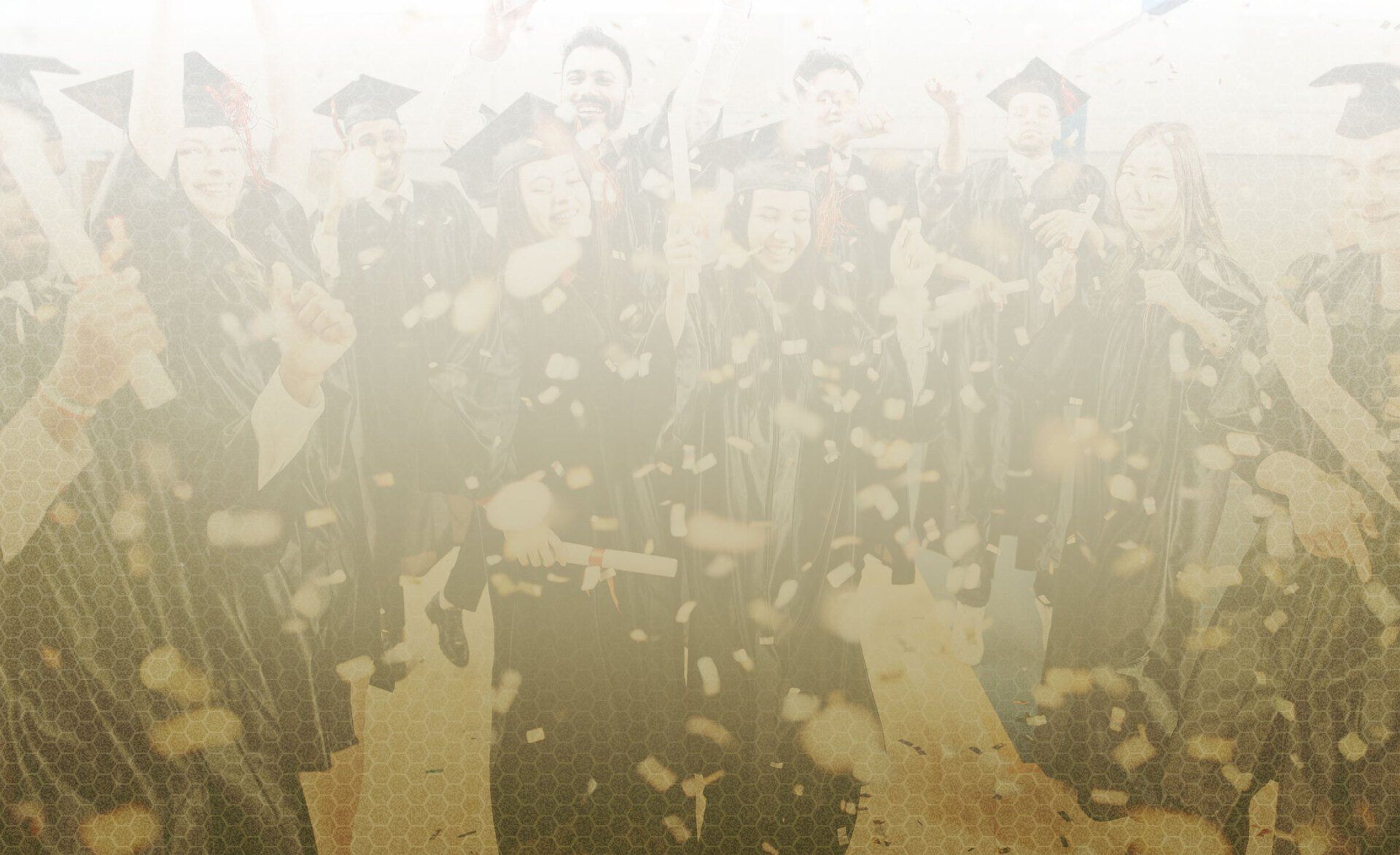 background image of graduates celebrating