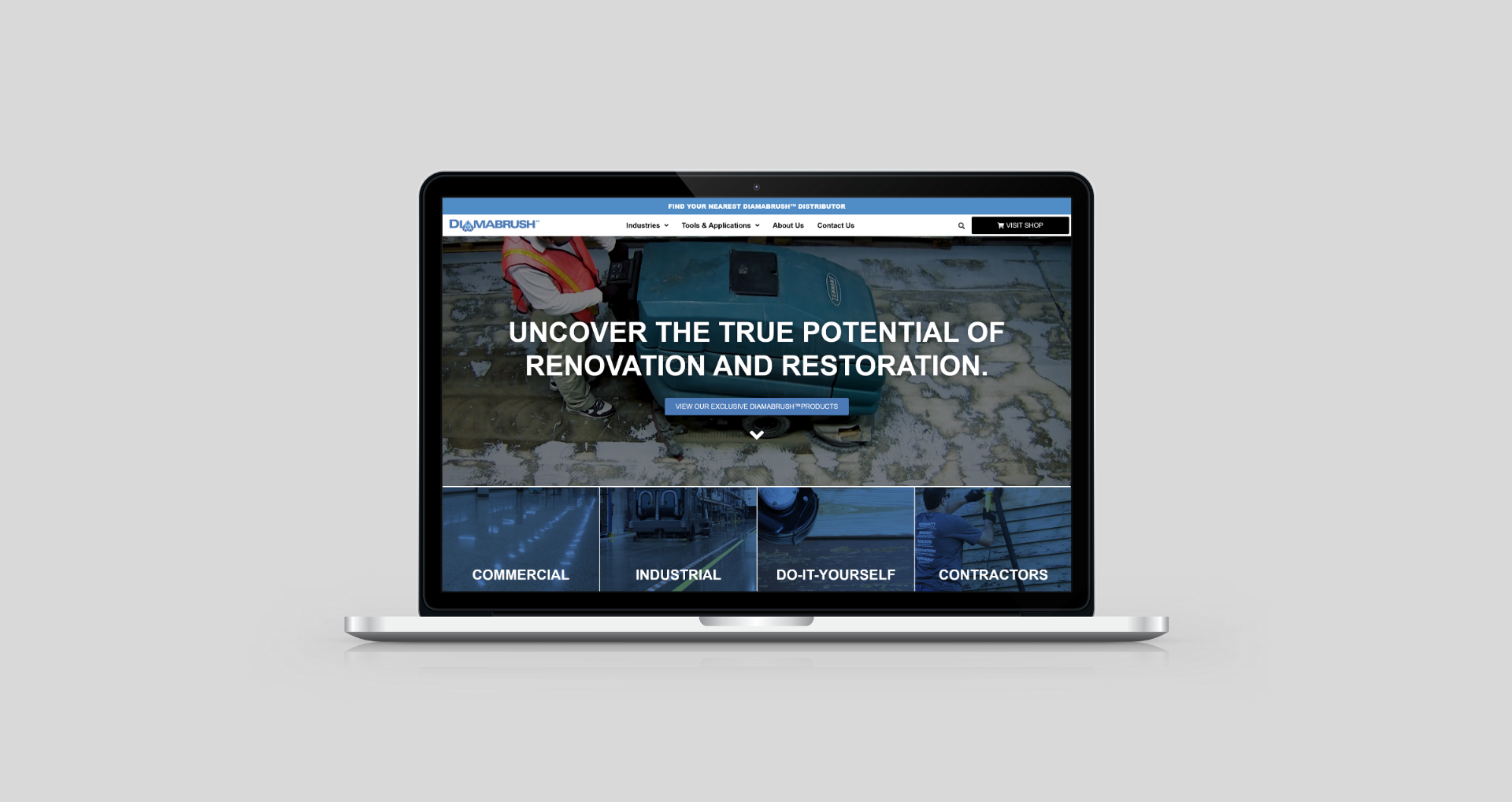 Laptop displaying a website promoting Diamabrush