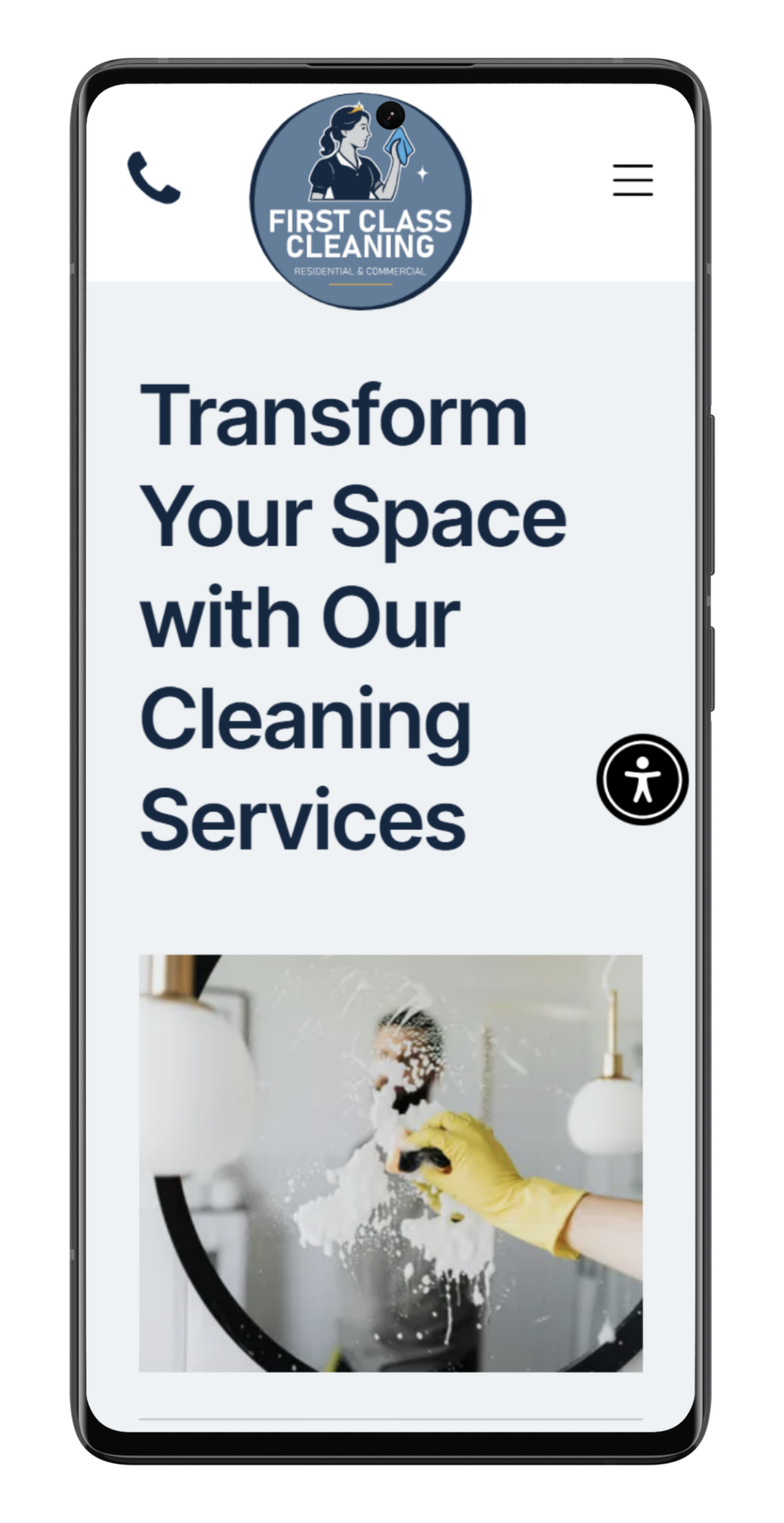 A mobile phone displays the website for