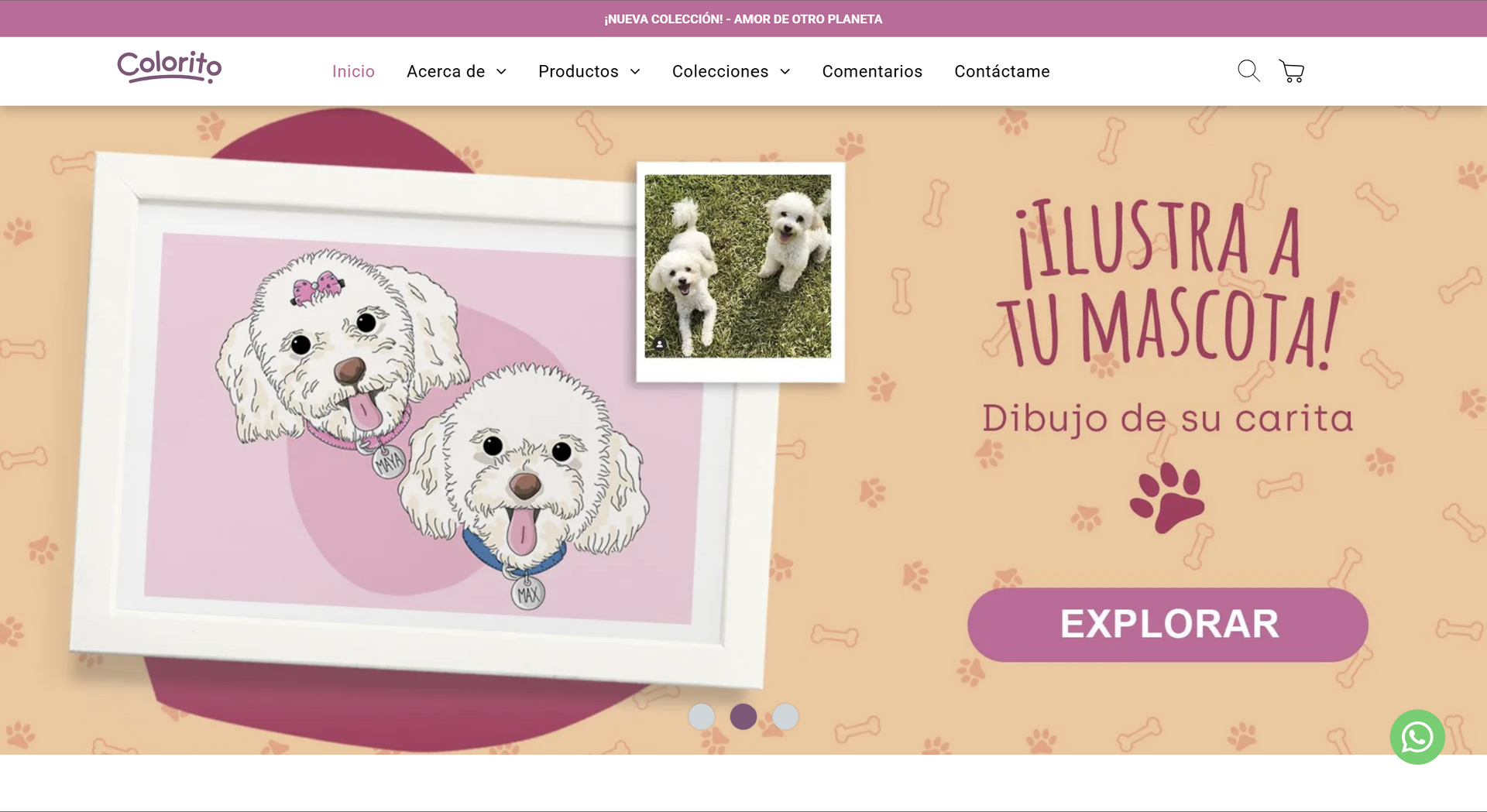 Website banner: Illustration of two white dogs