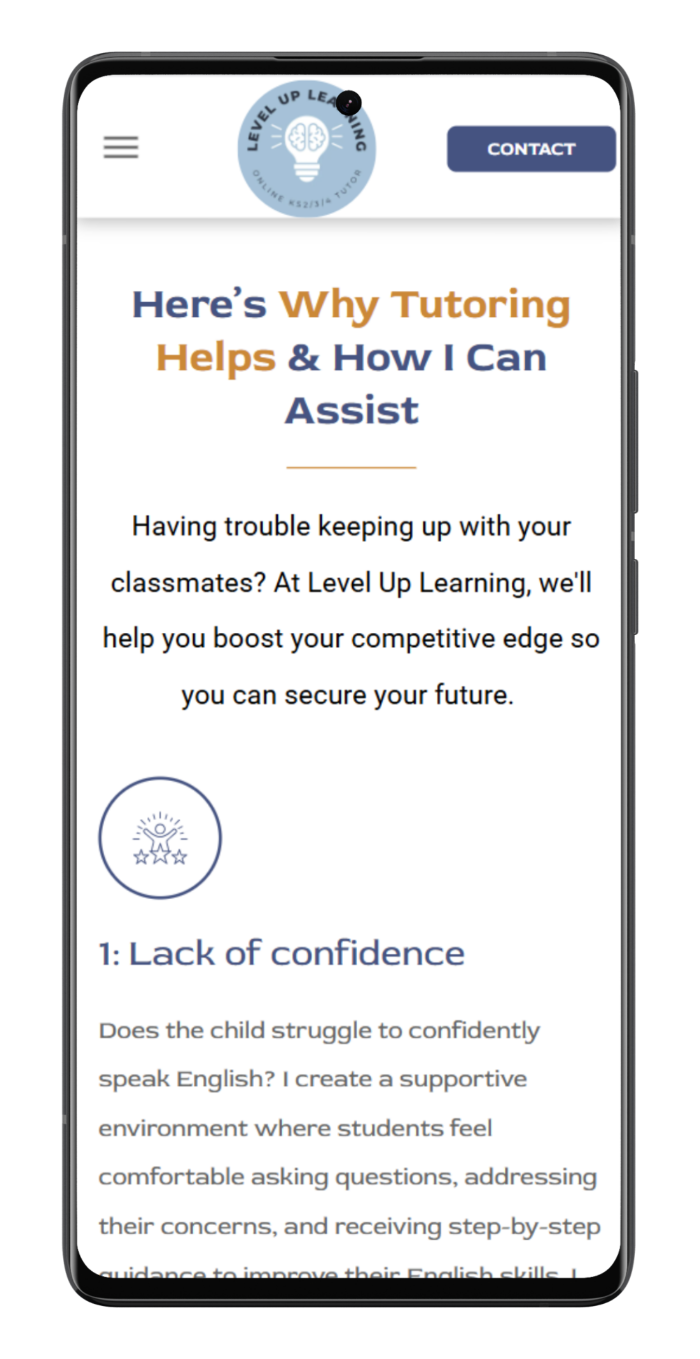 A mobile phone screen displays tutoring information. Text says 