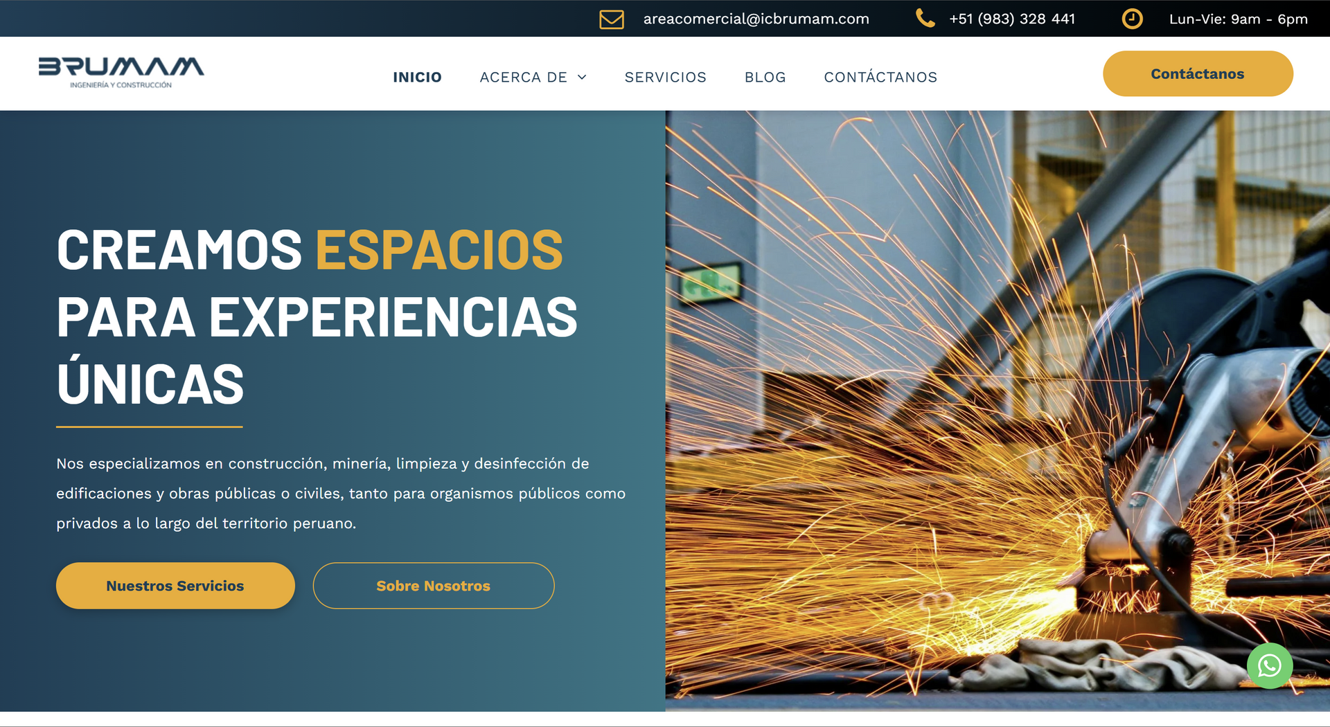 Website banner: A welder at work, text 