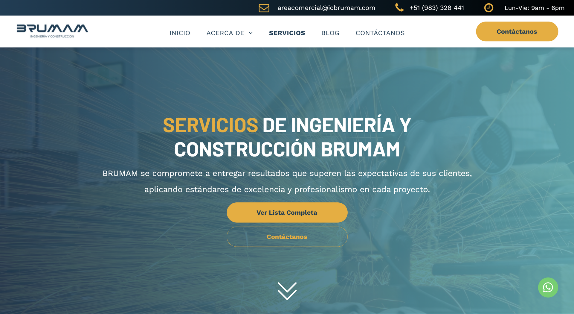 Website homepage for Brumam, a construction company, featuring services in engineering.