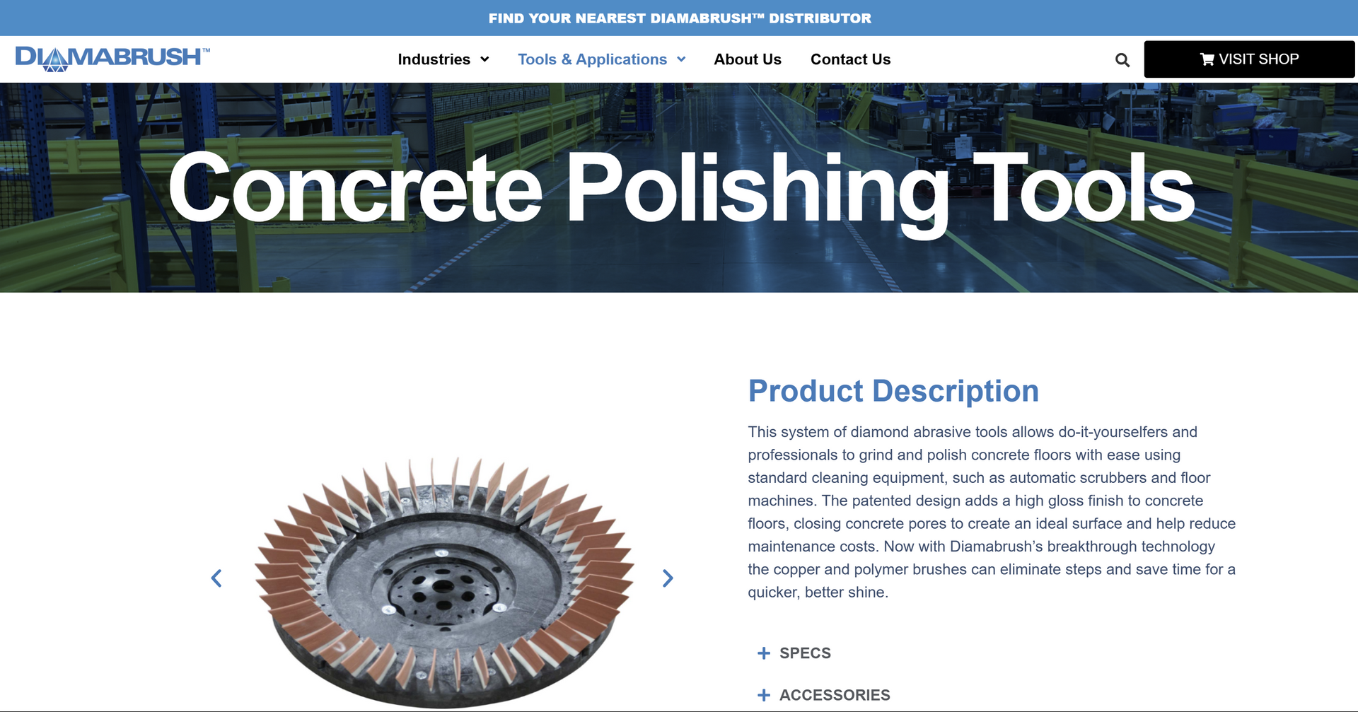 Concrete polishing tool with abrasive pads.