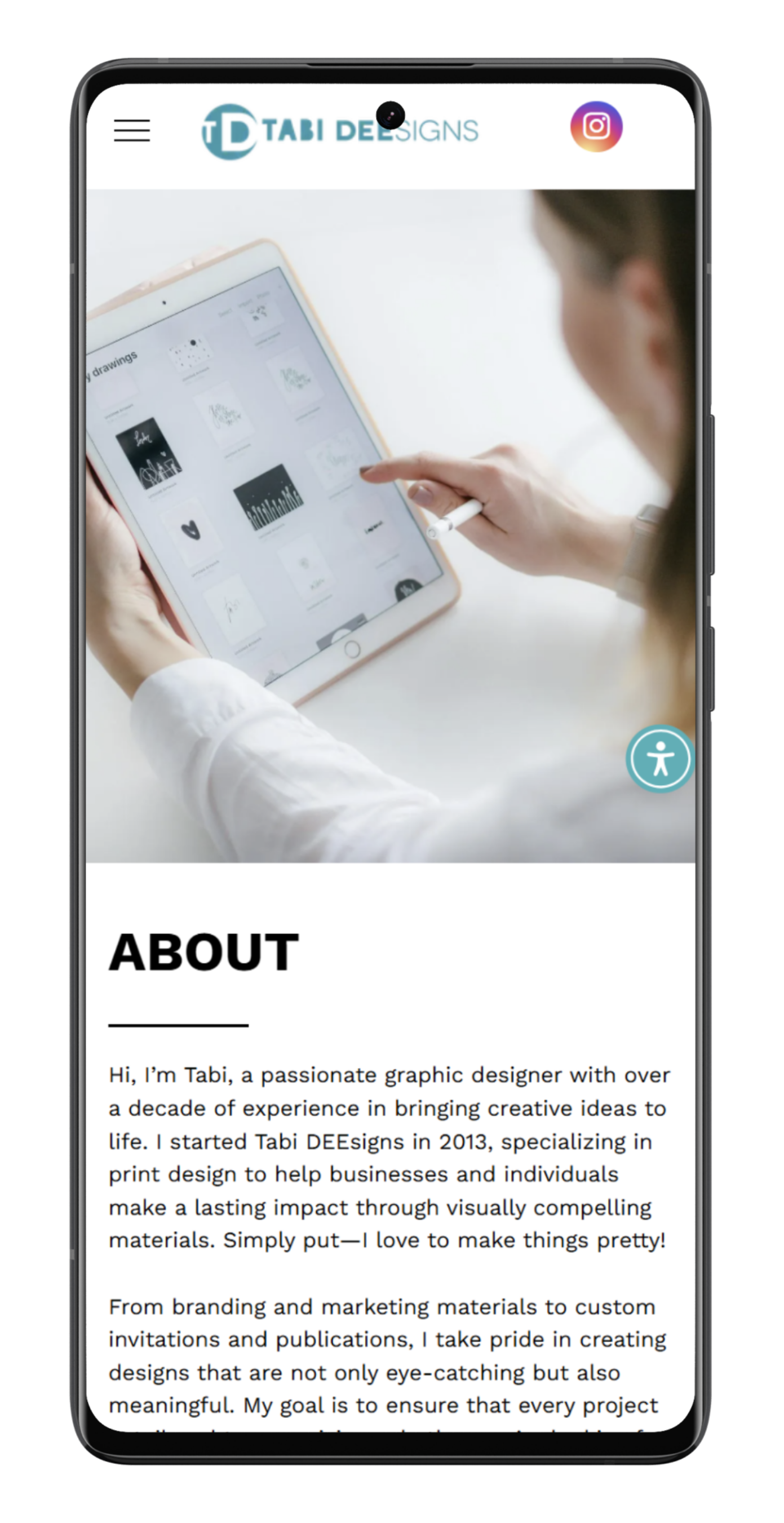 Lorena holding a dog on website, 