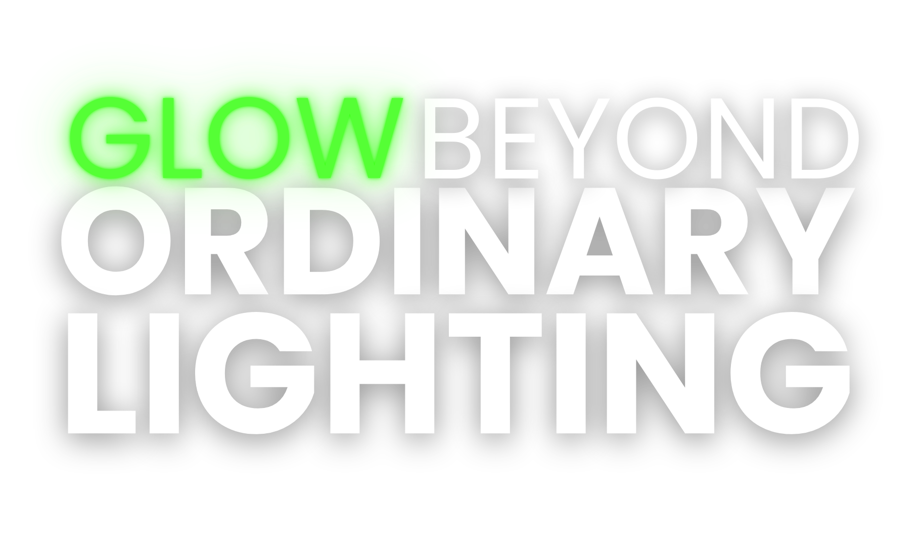 The logo for glow beyond ordinary lighting is green and white.