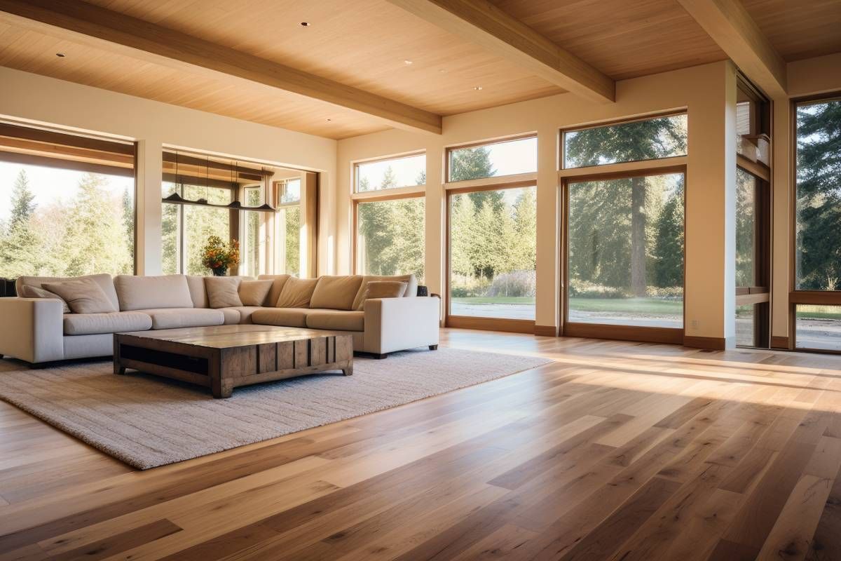 Natural-looking hardwood floors in a spacious living room near Manasquan, NJ