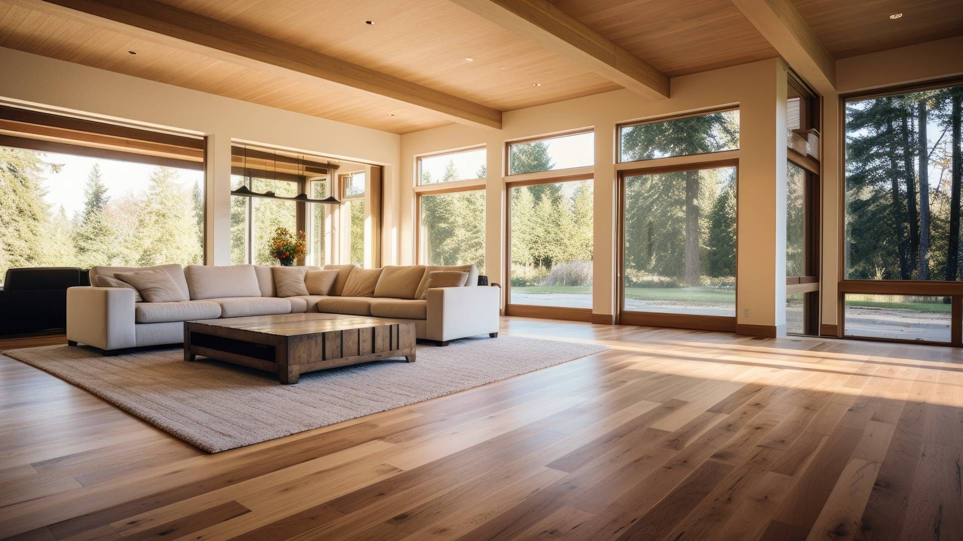 Natural-looking hardwood floors in a spacious living room near Manasquan, NJ