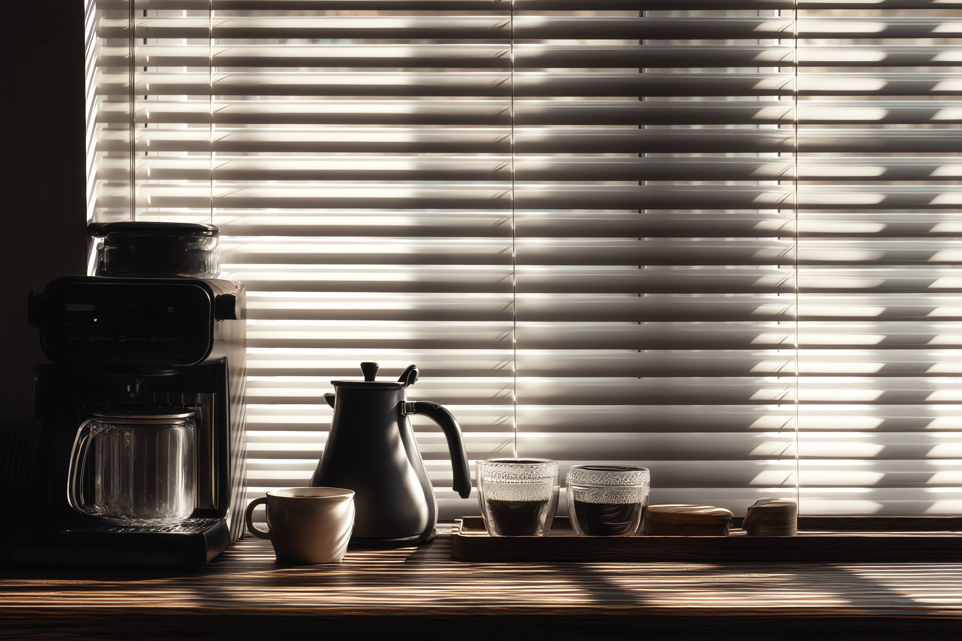 A small set of window blinds in a residential kitchen at  Interior Views Inc near Manasquan, New Jersey (NJ)