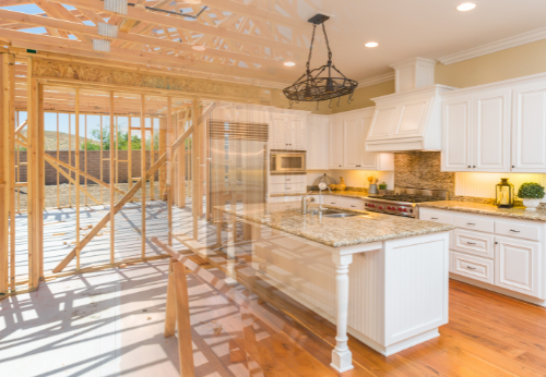 modern kitchen being constructed