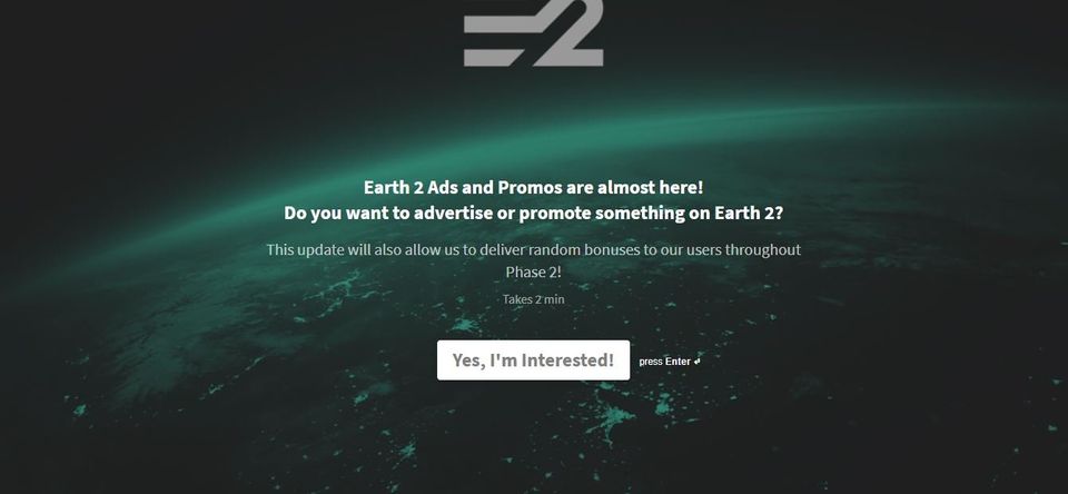 Interesse in adverteren op Earth 2 (Earth2.io)