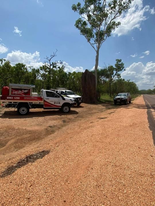 Arafura Pest Control Darwin Mobile Trucks Parked Under Tree — Arafura Pest Control Darwin In Katherine, NT
