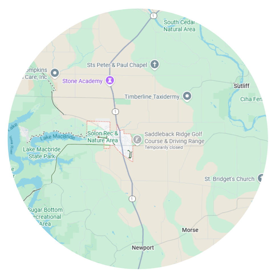 Map of an area with key points like Stone Academy, Newport, and Saddleback Ridge Golf Course.