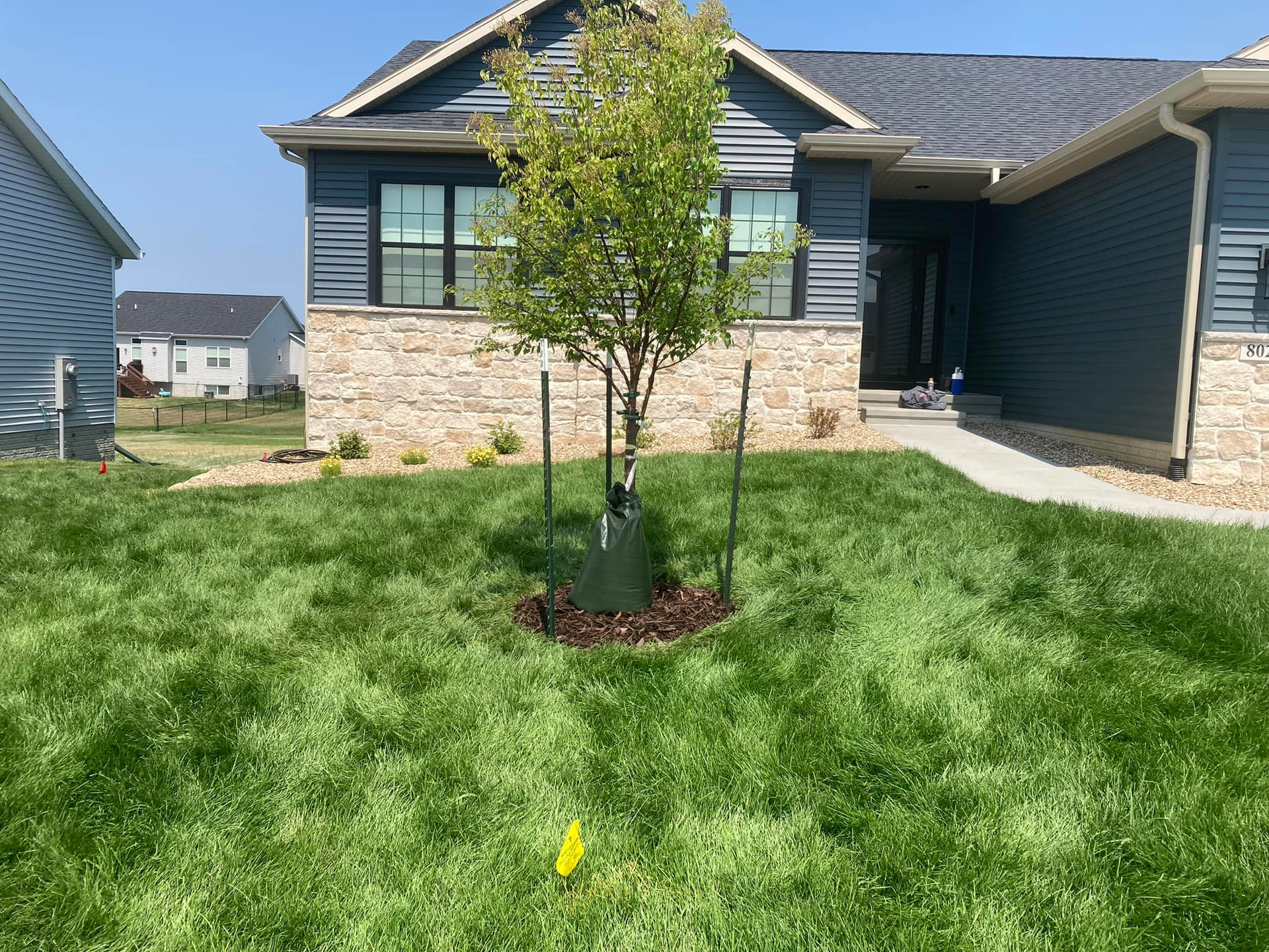 a large white house with a lot of windows and trees in front of it