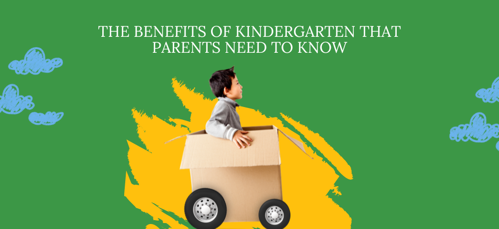 Boy in cardboard car on green background with text: 