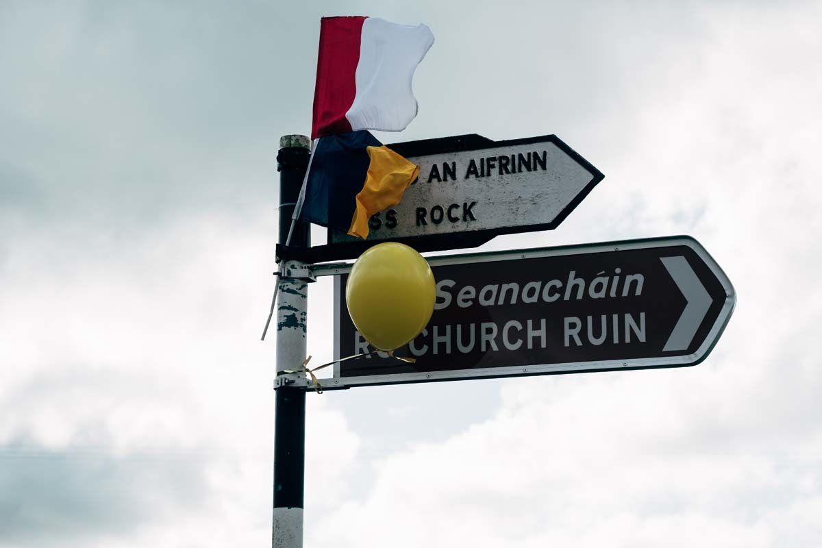 wedding photo signage with Cork and Waterford flags