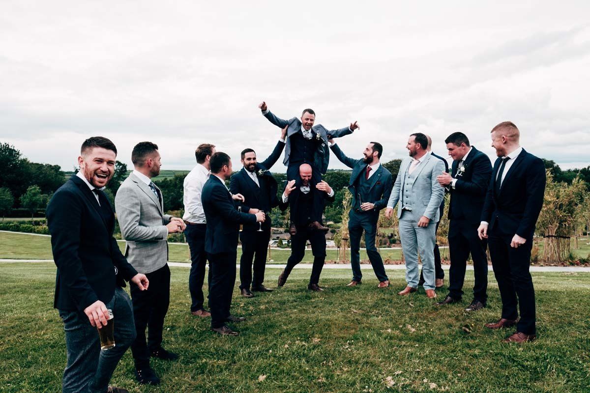 wedding groom friends celebrating together at Fota Island Resort