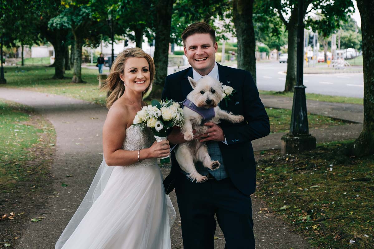 The lough - bride and groom with pet dog wedding photos