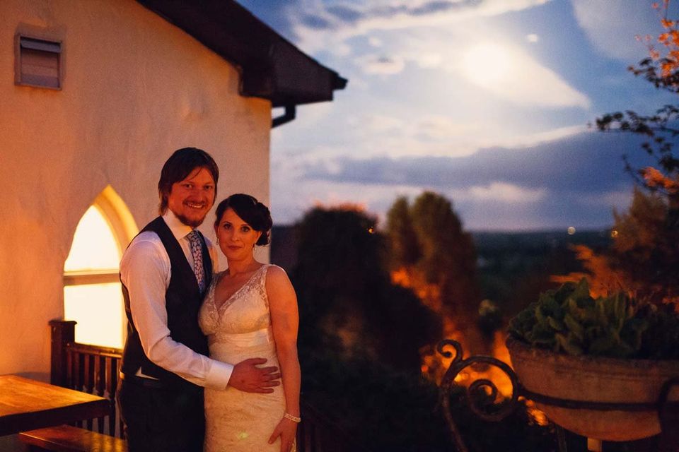 Barnabrow House wedding at night with moon 