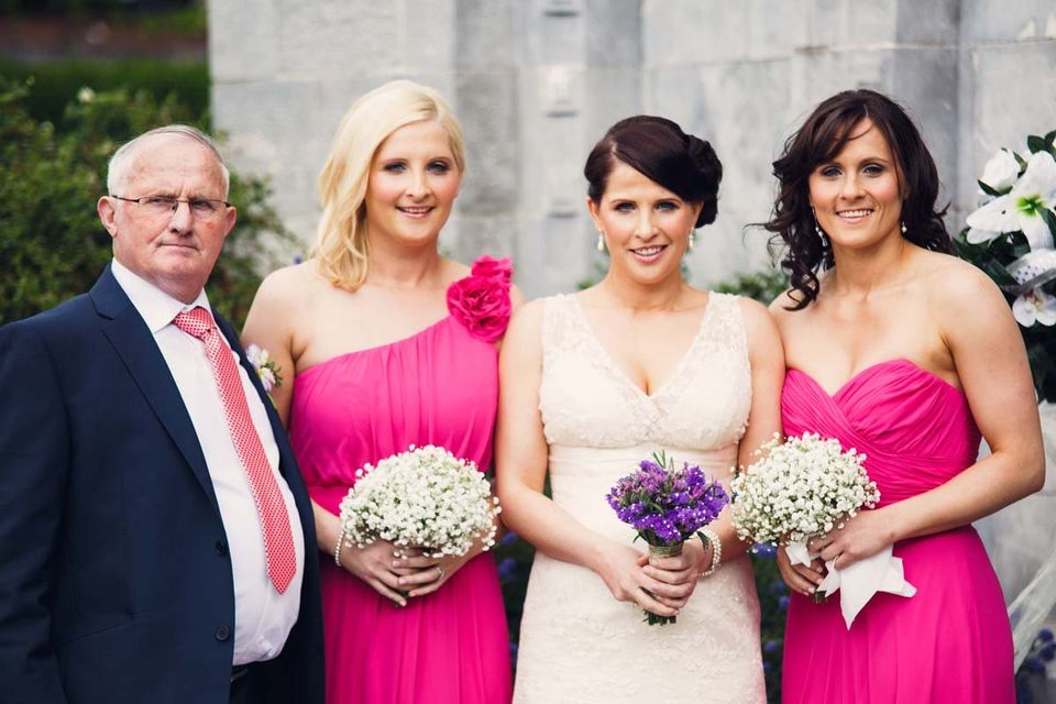 wedding bridal party outside Honan Chapel UCC