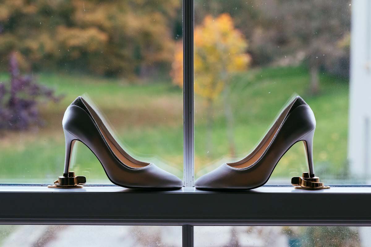wedding shoes on windows at Dunowen House