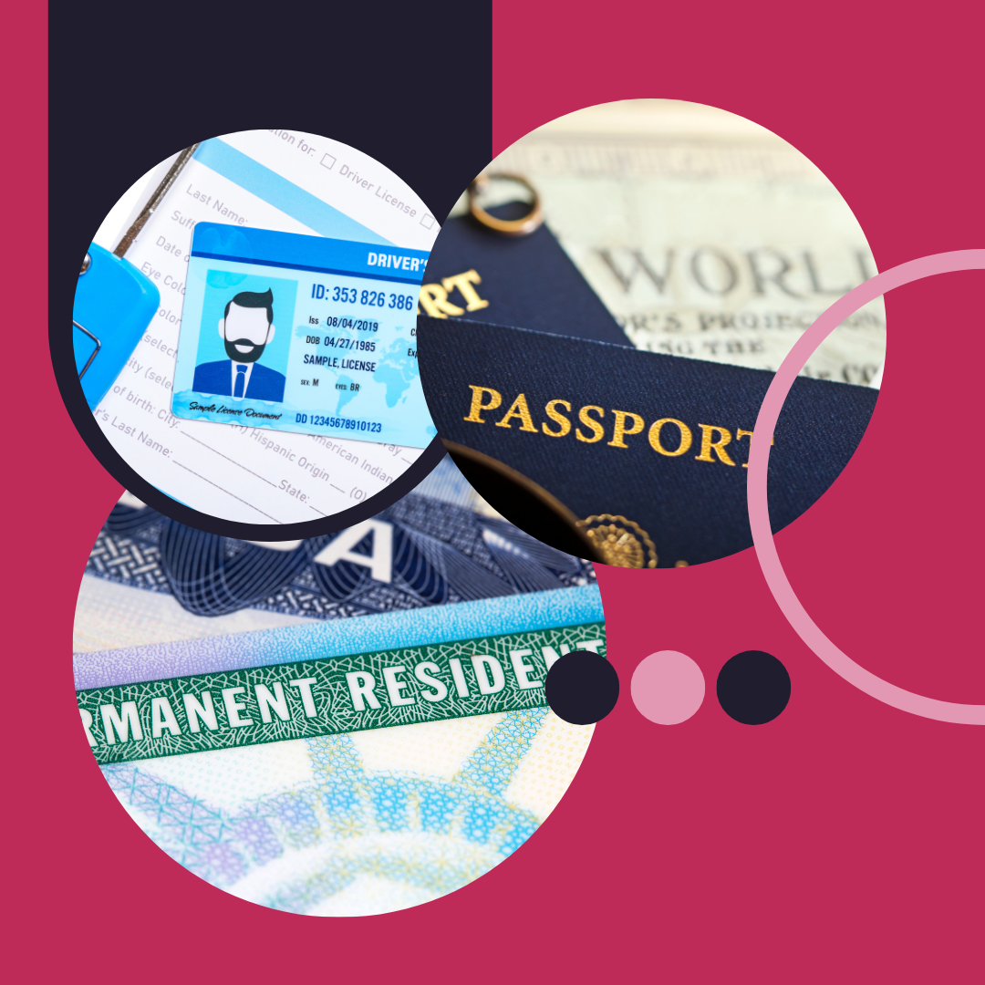 A collage of different types of documents including a passport