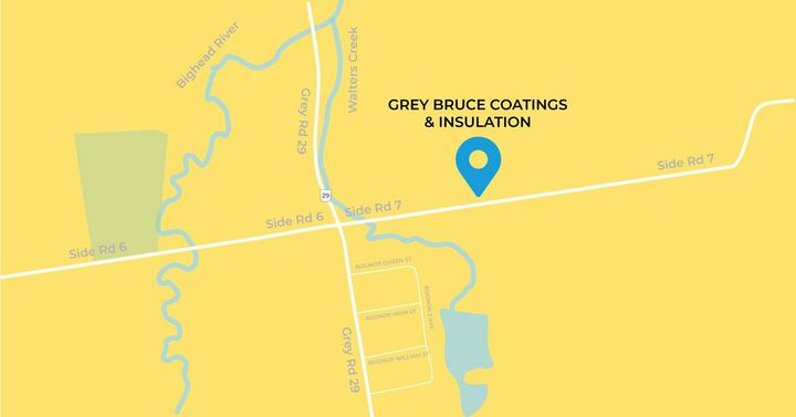 A map showing the location of a building and a river.