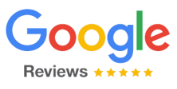A google review logo with five stars on a white background.