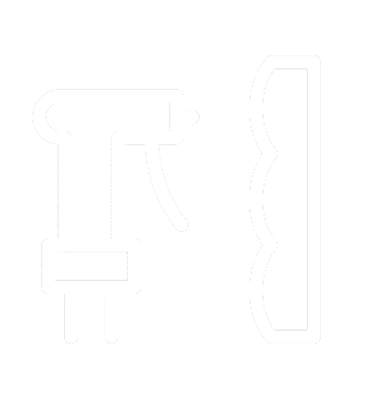 A white line drawing of a telephone on a white background.