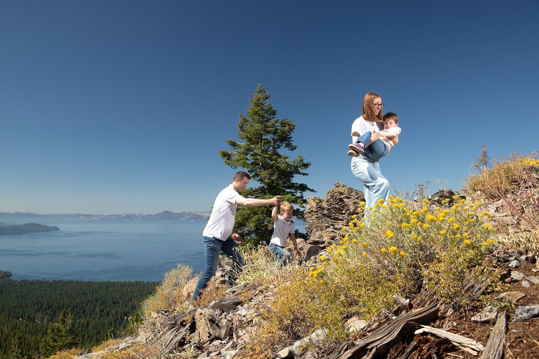 one of the families walking on rocks