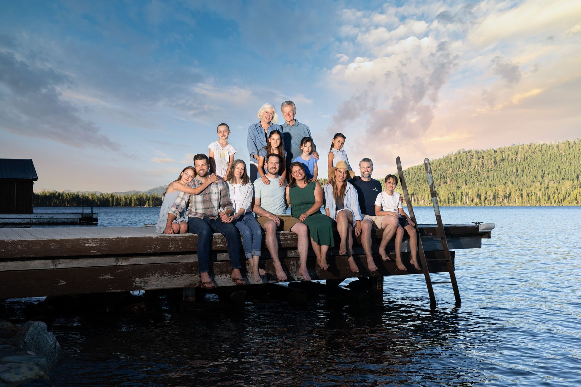 family on pier Fallen Leaf lake