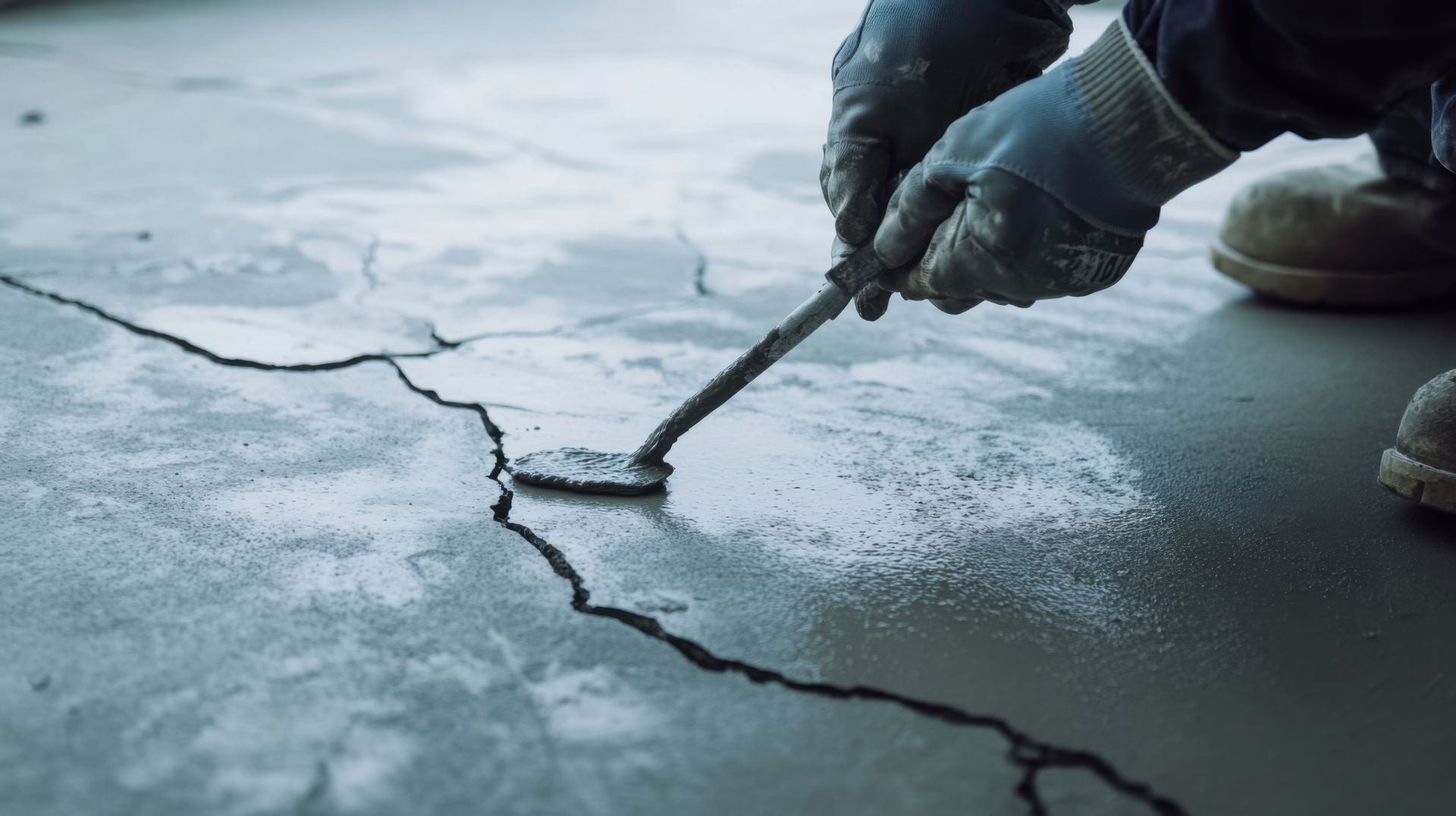 A person is cracking a concrete floor with a hammer.