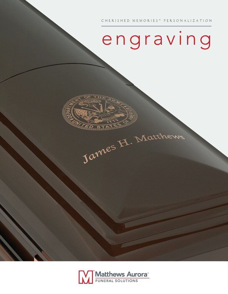 Brown casket with engraved seal and name 