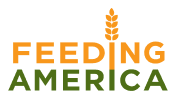 The Feeding America logo features the text "FEEDING" in orange and "AMERICA" in green, with a wheat stalk forming the "I".