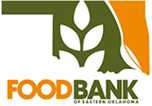 Logo for the Food Bank of Eastern Oklahoma featuring a stylized outline of Oklahoma in green and orange with leaf imagery.