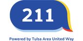 Logo for 211, a service powered by the Tulsa Area United Way, featuring the text 
