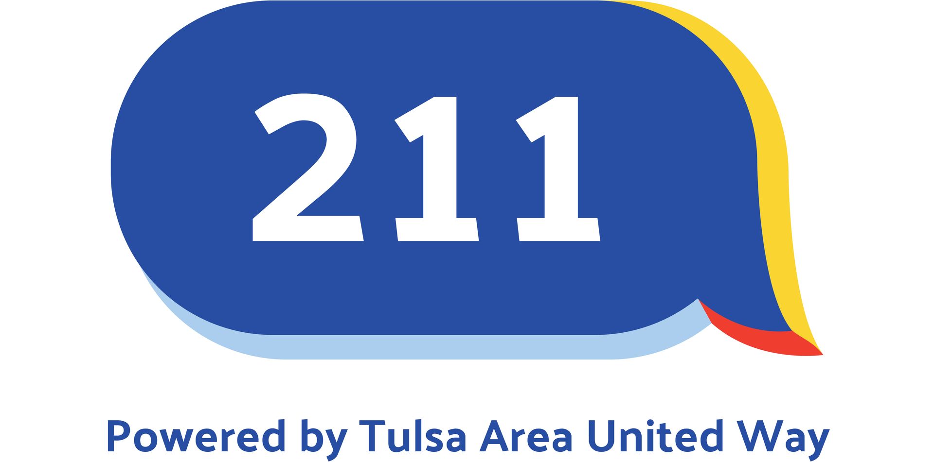 Logo for 211, a service powered by the Tulsa Area United Way, featuring the text 