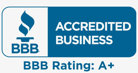 BBB logo with blue background, flame icon, and A+ rating.