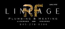 Logo for Lineage Plumbing & Heating; a gold plumbing fixture is used as part of the brand's name with black background.